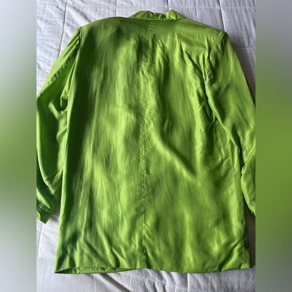 Vintage Silk Oversized 90s Y2K Lime Green Blazer S - Picture 7 of 12